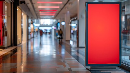 Poster - red blank sign inside shopping mall mock up advertise display frame setting over the clothes line in the shopping department store for shopping business fashion and advertisement conce : Generative AI