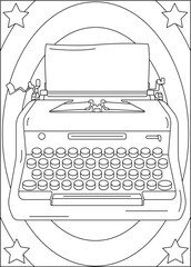 typewriter retro technology coloring book page