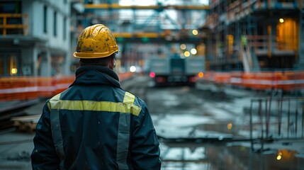 Poster - Man checking work process on construction site working : Generative AI
