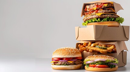 Poster - Stack of fast food Boxes on white Background : Generative AI