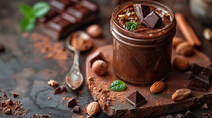 Poster - Chocolate paste with nuts in a jar Dessert Vegetarian food : Generative AI