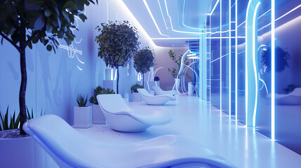 Futuristic genetic spa where clients receive chromosomebased treatments to enhance physical and mental wellbeing