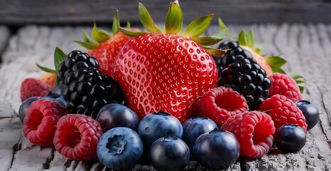 Canvas Print - Collection of ripe berries, raspberries, strawberries, blackberries, and blueberries - 1