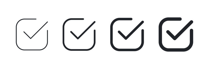 simple checkmark in a box set with different line width. correct, approved symbol. vector icons in f