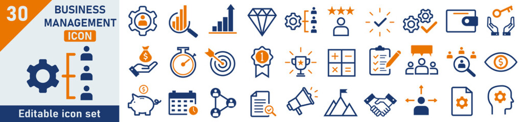 Wall Mural - business management icon set. set of 30 outline icons related to management, functions, principles, 