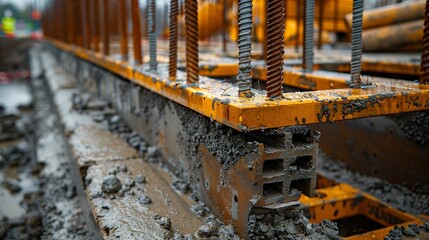 Poster - Large reinforced concrete structures at the construction site Preparation for the installation of reinforced concrete products Construction work on the construction of foundations : Generative AI