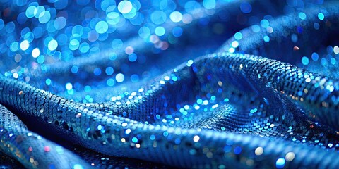 Wall Mural - Stunning blue sequined fabric shimmering under the light, glamour, sparkle, shiny, texture, close-up, fashion, luxury