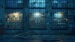 © Generative AI - exterior of big old warehouse with windows at night : Generative AI