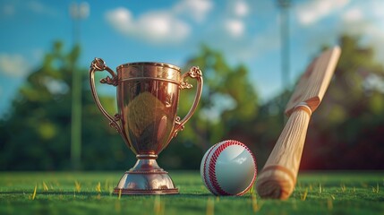 exciting cricket match between team a and team b featuring cricket bat, ball, stump, and winning cup