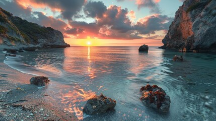 Aufkleber - Serene Sunset over Calm Waters.