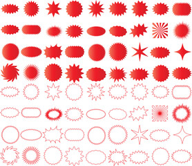 Wall Mural - red starburst shapes collection, ideal sunbursts sticker for graphic design, decorations, labels, an