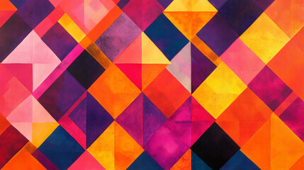 Wall Mural - A vibrant geometric pattern with diamond shapes in bright shades of orange, pink, and purple, creating a lively and energetic design.