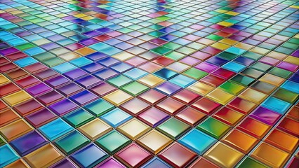 Wall Mural - Colorful square glass tile floor in a rendering, glass, square, tile, floor, colorful, random, pattern, design, interior