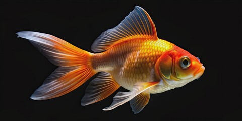 Goldfish swimming gracefully in a black background, goldfish, isolated, black background, underwater, swimming, aquatic