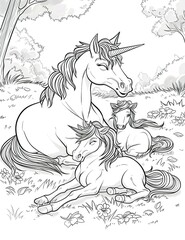 Canvas Print - coloring page of a unicorn family