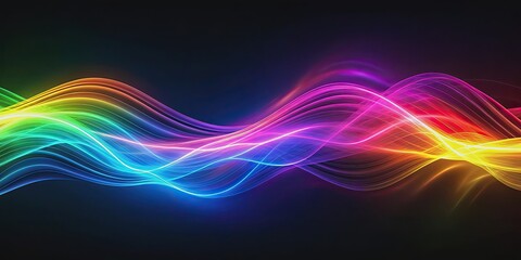 Wall Mural - Vibrant neon wave patterns in a spectrum of flowing energy , rainbow colors, abstract, futuristic, motion