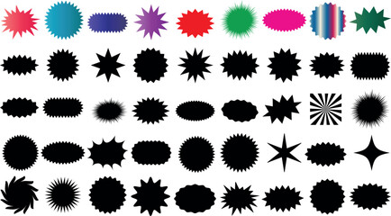 Wall Mural - sunburst sticker vector icon set, starburst shape silhouettes, retro design, versatile, graphic elem