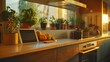 © Generative AI - A modern kitchen interior features a smart home tablet : Generative AI