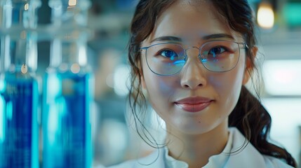 Aufkleber - tablet scientist and happy for analysis in laboratory healthcare and reading of online pharmaceutica
