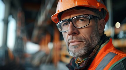 Poster - Work process on construction site male portrait : Generative AI