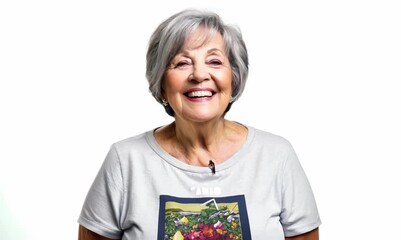 Wall Mural - Portrait of a happy senior woman on a white background. Isolated.