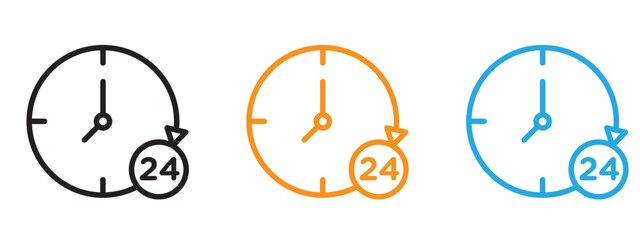 Poster - 24 Hour time icon Flat vector set outline