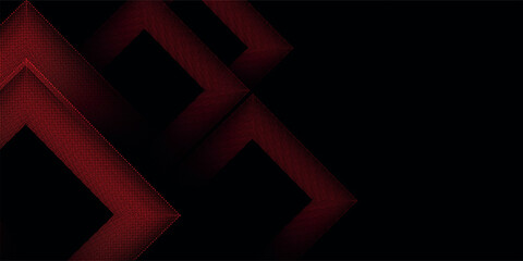 Poster - Abstract red techno background glowing 3D overlapping layers on dark space, glowing red dots, vector illustration.