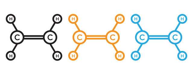 Wall Mural - Ethylene molecule icon Flat vector set outline