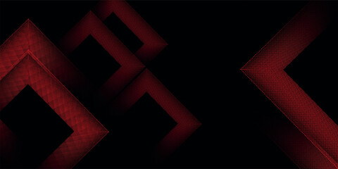 Poster - Abstract red techno background glowing 3D overlapping layers on dark space, glowing red dots, vector illustration.
