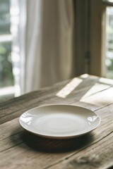 Wall Mural - Wooden Table with White Plate