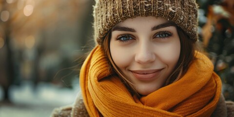 Sticker - Woman with knitted hat and scarf