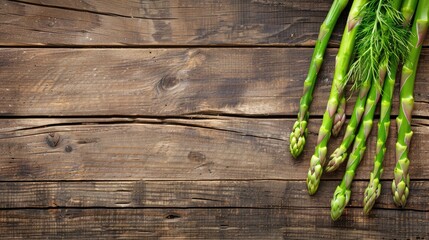 Aufkleber - Asparagus sprouts on wooden table with copy space