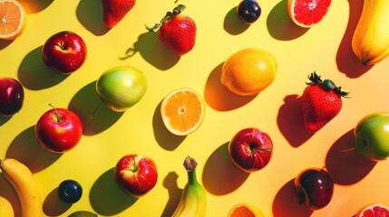 Aufkleber - Assorted fruits on bright surface illuminated from above concept with fresh colorful fruits