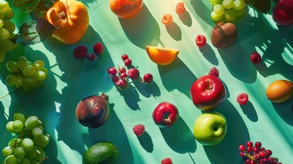 Aufkleber - Assorted fruits on bright surface illuminated from above concept with fresh colorful fruits