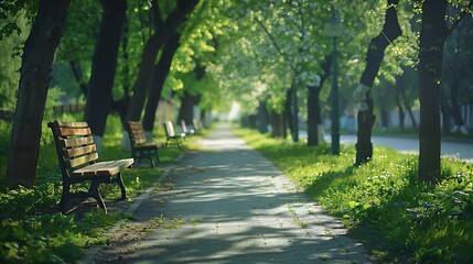 Poster - An empty park alley on a spring day : Generative AI