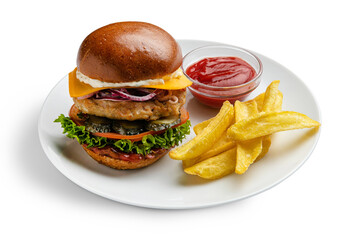 Wall Mural - A delicious hamburger on a white background.