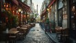 © Generative AI - Cozy street with tables of cafe in Paris France Cityscape of Paris Architecture and landmarks of Paris : Generative AI
