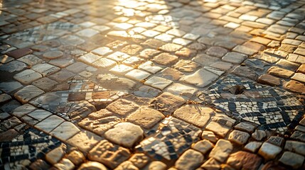 Poster - Ancient mosaic floor regular pattern from Laodicea Church with geometric design Denizli Turkey Turkiye : Generative AI
