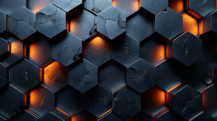 Wall Mural - A black and orange background with a pattern of hexagons