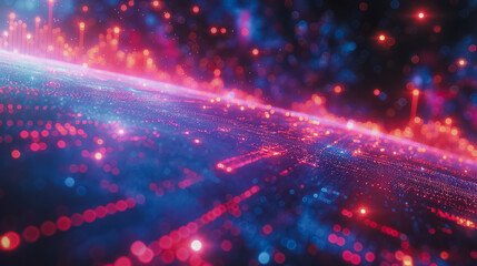 Poster - A bright blue and red background with many small red dots