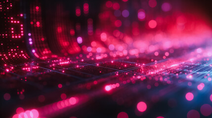 Poster - A computer screen with a red and blue background and a purple line