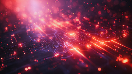 Poster - A computer chip with red and blue lights