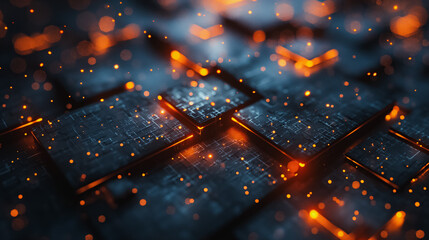 Poster - A computer screen with a black background and orange squares