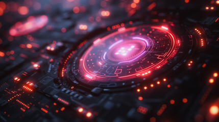 Poster - A close up of a red glowing object with a purple center