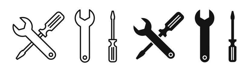 spanner & screwdriver iconicon vector collection in outlined and solid style