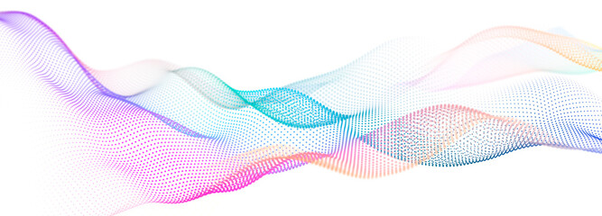 Sticker - Colorful wave of streaming particles on a white background. Abstract background with dynamic elements of waves. 3d