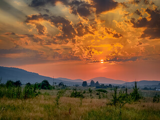 Wall Mural - Wonderful landscape view on the Carpathian Mountains during the sunset in the summer season 