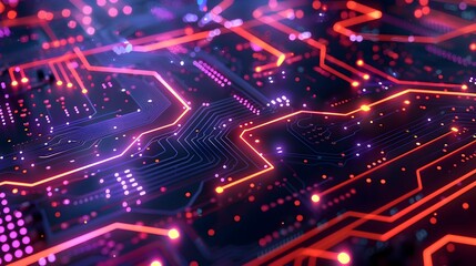 Aufkleber - glowing intricate circuit board with neon lights futuristic cyber digital abstract tech background