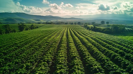 Aerial drone view of a green coffee field in Brazil : Generative AI