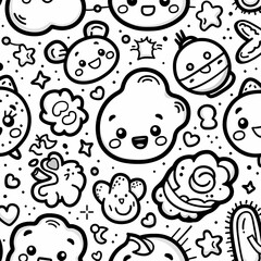 Wall Mural - seamless pattern with cute doodle art of happy cute kawaii icons